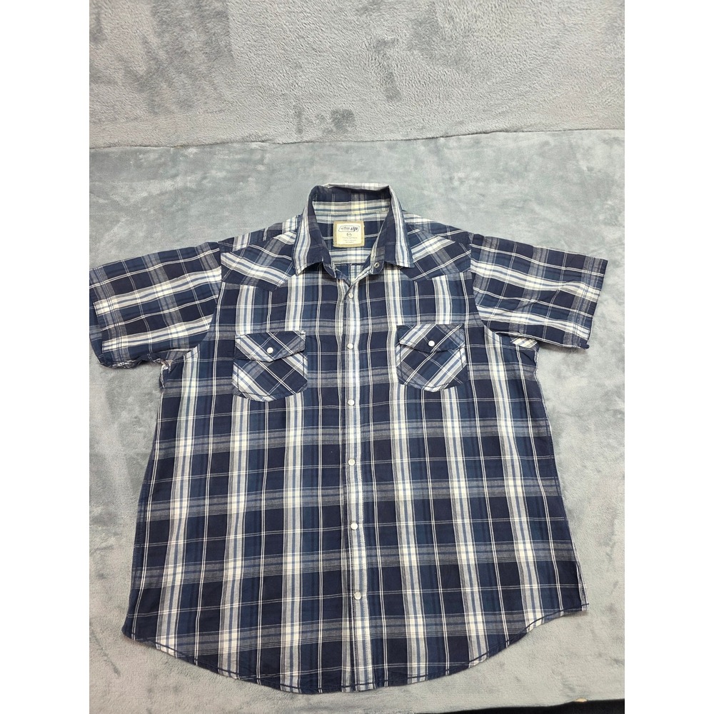 Urban Pipeline Mens‎ XXL Navy Blue Plaid Short Sleeve Western Button Down Shirt